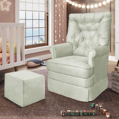 Poltrona De Amamentação Com Balanço E Puff Dyne Veludo Menta P02 - D'rossi