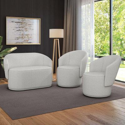 Namoradeira E 2 Poltronas Orgânica Para Sala Malu Bouclê Cinza M11 - D'rossi