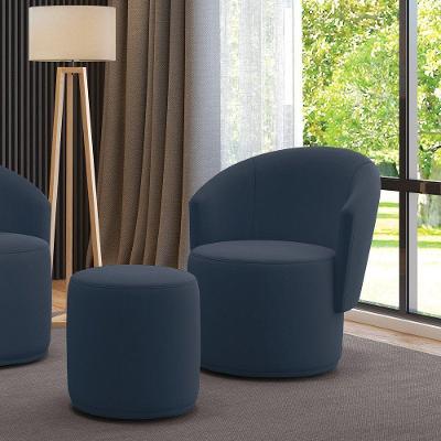 Poltrona E Puff Redondo Orgânico Para Sala Malu Suede Azul Marinho M11 - D'rossi