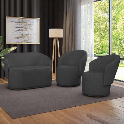 Namoradeira E 2 Poltronas Orgânica Para Sala Malu Bouclê Grafite M11 - D'rossi