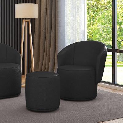 Poltrona E Puff Redondo Orgânico Para Sala Malu Sintético Preto M11 - D'rossi