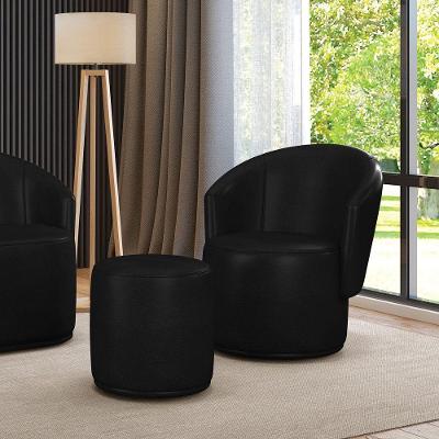 Kit Poltrona E Puff Redondo Orgânico Malu M11 Para Sala Sintético Pu Preto D'Rossi