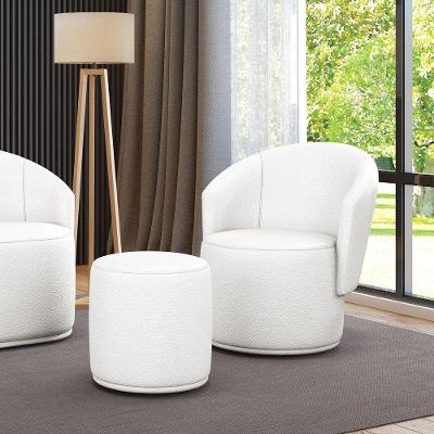 Poltrona E Puff Redondo Orgânico Para Sala Malu Sintético M11 - D'rossi Branco