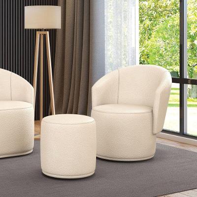 Poltrona E Puff Redondo Orgânico Para Sala Malu Sintético Bege M11 - D'rossi