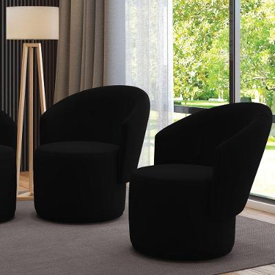 Poltrona Decorativa Orgânica Fixa Para Sala Kit 2 Malu Veludo M11 - D'rossi Preto