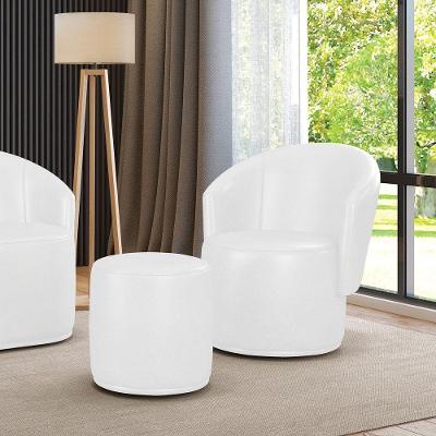 Poltrona E Puff Redondo Orgânico Para Sala Malu Sintético Pu M11 - D'rossi Branco