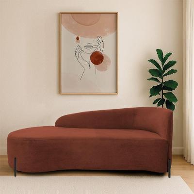 Divã Recamier Orgânico França 140cm Lado Esq Pés Metal Preto Bouclé Terracota