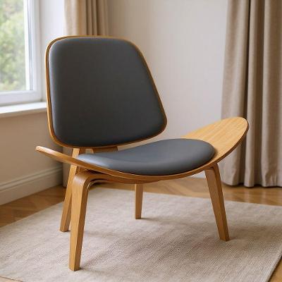 Poltrona Decorativa Base De Madeira Shell Sintético Grafite P01 - D'rossi