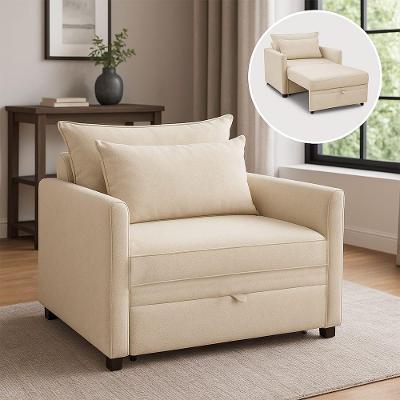 Poltrona Cama Retrátil Solteiro Com Rodízio Cloe Bouclê Bege E03 - D'rossi