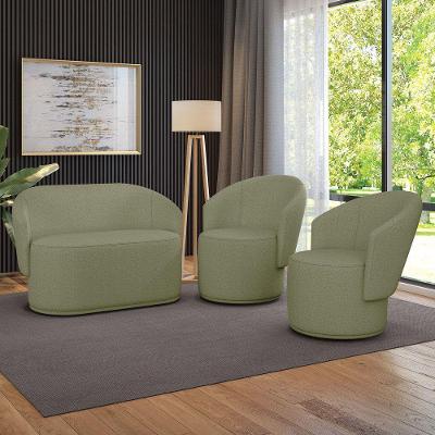 Namoradeira E 2 Poltronas Orgânica Para Sala Malu Bouclê Pistache M11 - D'rossi