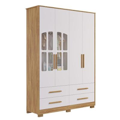 Armário Infantil 4 Portas Charlô - Móveis Peroba Amendoa-branco
