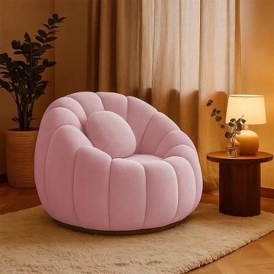 Poltrona Decorativa Orgânica Giratória Cloud Bouclê Rosê E03 - D'rossi