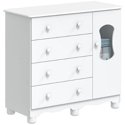 Cômoda Luna 4 Gavetas 1 Porta em MDF com Puxador Plástico Branco Brilhante