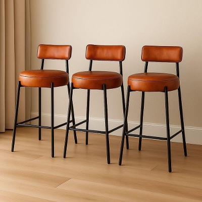 Banqueta Cozinha Média Com Encosto Industrial Preto Kit 3 Londres Pu D03 - D'rossi Nozes