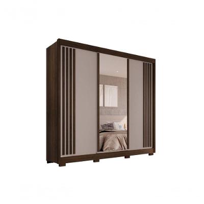 Guarda-roupa Casal Com Espelho 3 Portas 4 Gavetas Atenas Com Pés 100% Mdf Salleto Savana/off White