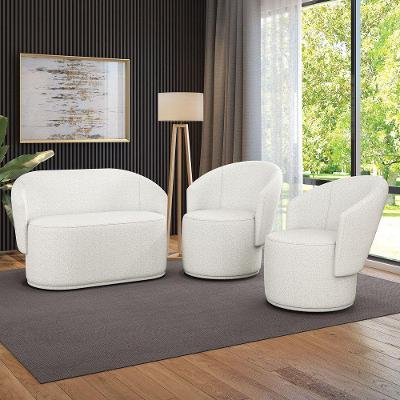 Namoradeira E 2 Poltronas Orgânica Para Sala Malu Bouclê Off White M11 - D'rossi