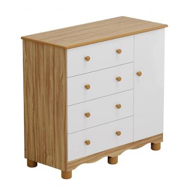 Comoda Junior New 1 Porta 4 Gavetas - Moveis Peroba Amendoa/branco