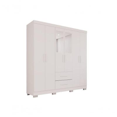 Guarda-roupa Casal 6 Portas 2 Gavetas Com Espelho Estrela Premium Salleto Branco