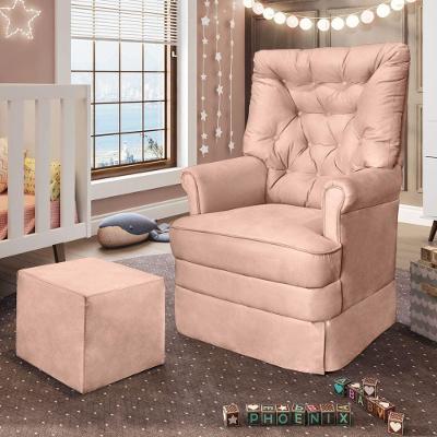 Poltrona De Amamentação Com Balanço E Puff Dyne Veludo Rosê P02 - D'rossi