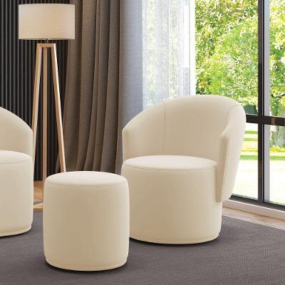 Poltrona E Puff Redondo Orgânico Para Sala Malu Veludo Bege M11 - D'rossi