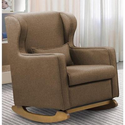 Poltrona De Amamentação Base Balanço Madeira Flower Linho Marrom Cacau E03 - D'rossi