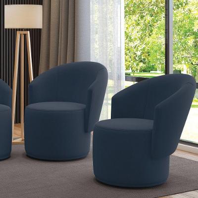 Poltrona Decorativa Orgânica Fixa Para Sala Kit 2 Malu Suede Azul Marinho M11 - D'rossi