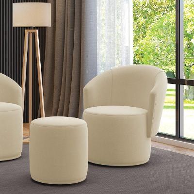 Poltrona E Puff Redondo Orgânico Para Sala Malu Suede Bege M11 - D'rossi