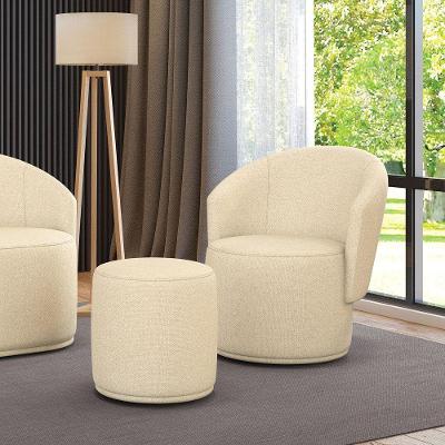 Poltrona E Puff Redondo Orgânico Para Sala Malu Linho M11 - D'rossi Bege