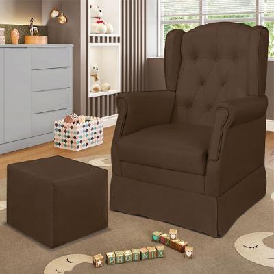 Poltrona De Amamentação Com Balanço E Puff Elyra Suede Marrom P02 - D'rossi