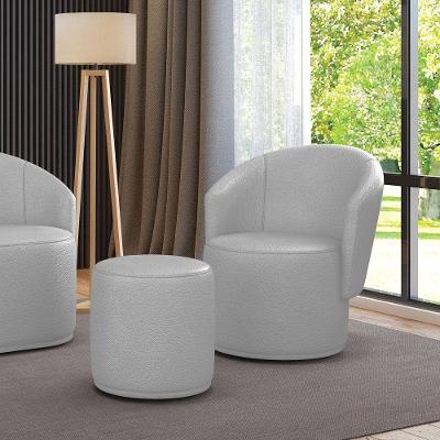 Poltrona E Puff Redondo Orgânico Para Sala Malu Sintético M11 - D'rossi Cinza