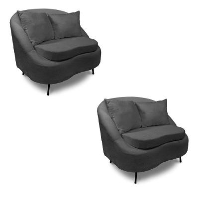 Poltrona Decorativa Orgânica Pé De Metal Preto Kit 2 Zaya Bouclê Grafite C05 - D'rossi