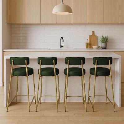 Banqueta Cozinha Alta Com Encosto Industrial Dourado Kit 4 Londres Pu D03 - D'rossi Verde