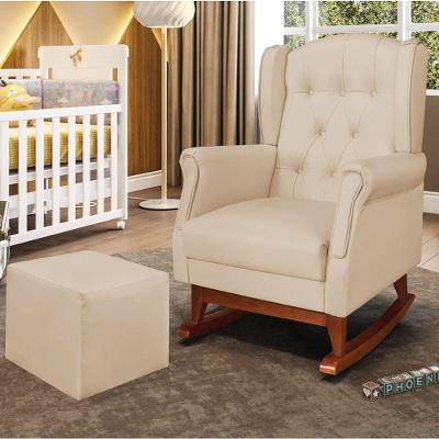 Poltrona De Amamentação Balanço Madeira E Puff Elyra Sintético P02 - D'rossi Bege