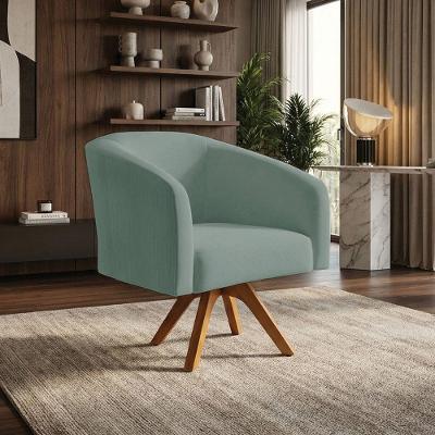Poltrona Decorativa Stella Base De Madeira Giratória Mm30 Veludo Cotelê Menta D03 - D'rossi