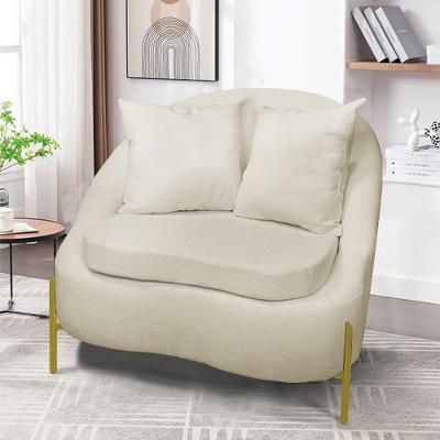 Poltrona Decorativa Orgânica Pé De Metal Dourado Zaya Bouclê Bege C05 - D'rossi