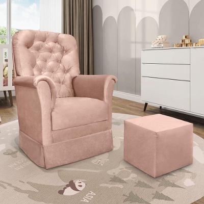 Poltrona De Amamentação Com Balanço E Puff Angelin Veludo P02 - D'rossi Rose