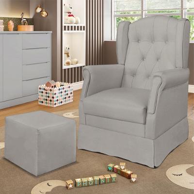 Poltrona De Amamentação Com Balanço E Puff Elyra Suede P02 - D'rossi Cinza Claro