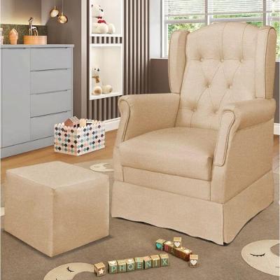 Poltrona De Amamentação Com Balanço E Puff Elyra Linho P02 - D'rossi Bege