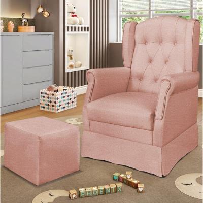 Poltrona De Amamentação Com Balanço E Puff Elyra Linho P02 - D'rossi Rose