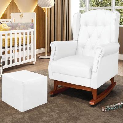 Poltrona De Amamentação Balanço Madeira E Puff Elyra Sintético P02 - D'rossi Branco