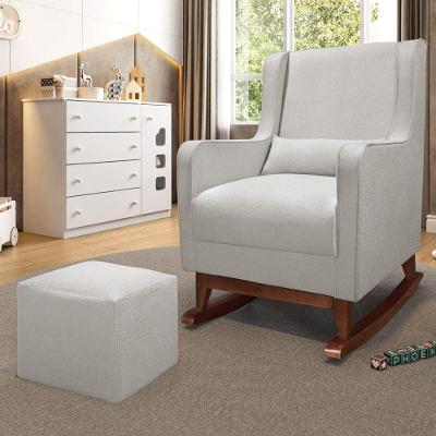 Poltrona De Amamentação Balanço Madeira E Puff Alya Bouclê P02 - D'rossi Cinza