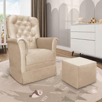 Poltrona De Amamentação Com Balanço E Puff Angelin Suede Bege P02 - D'rossi