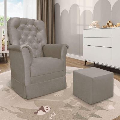 Poltrona De Amamentação Com Balanço E Puff Angelin Suede Cinza Escuro P02 - D'rossi