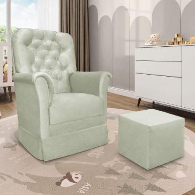 Poltrona De Amamentação Com Balanço E Puff Angelin Veludo P02 - D'rossi Menta
