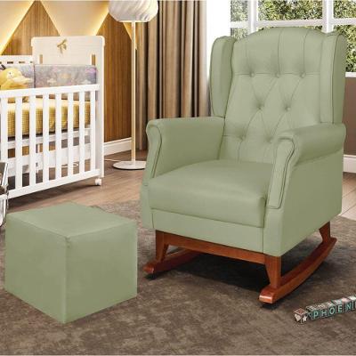 Poltrona De Amamentação Balanço Madeira E Puff Elyra Sintético P02 - D'rossi Verde