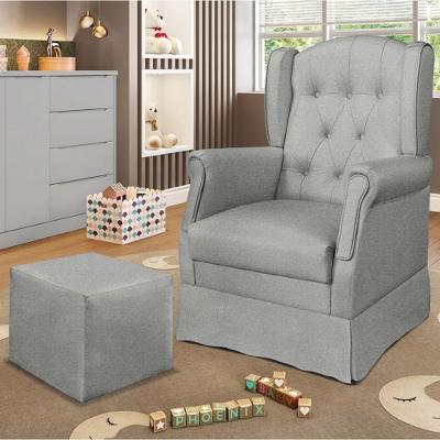 Poltrona De Amamentação Com Balanço E Puff Elyra Linho P02 - D'rossi Cinza Claro