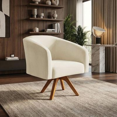 Poltrona Decorativa Stella Base De Madeira Giratória Mm30 Veludo Cotelê D03 - D'rossi Bege