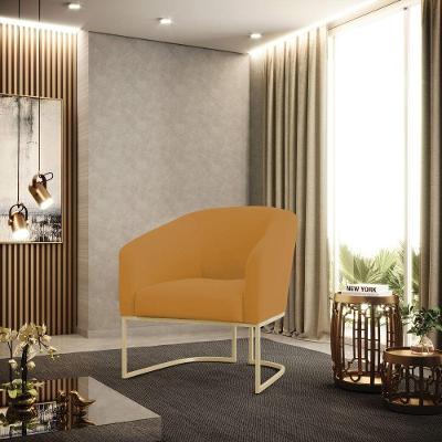 Poltrona Sala Decorativa Stella Base Industrial Champanhe Veludo D03 - D'rossi Cor Mostarda