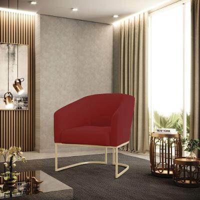 Poltrona Sala Decorativa Stella Base Industrial Champanhe Veludo D03 - D'rossi Cor Marsala