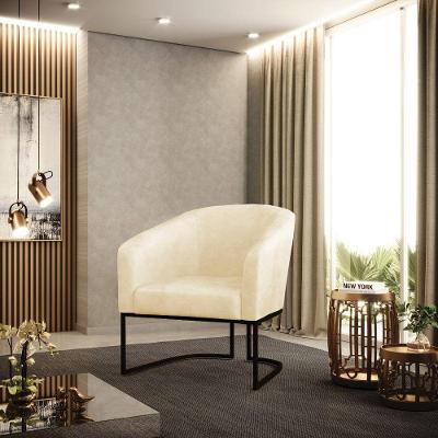 Poltrona Sala Decorativa Stella Base Industrial Preta Sintético Pu Bege D03 - D'rossi